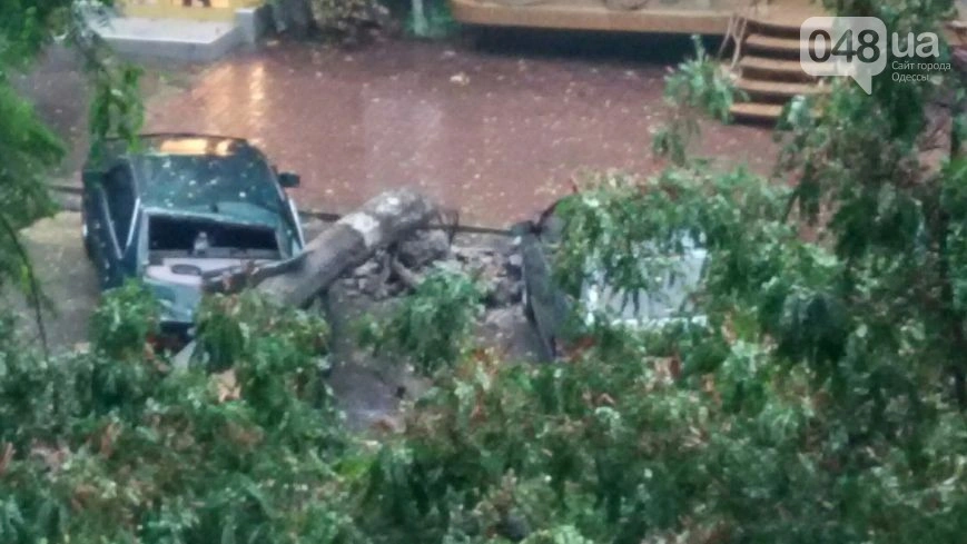 Ураган в Одессе: деревья падают, машина плывут