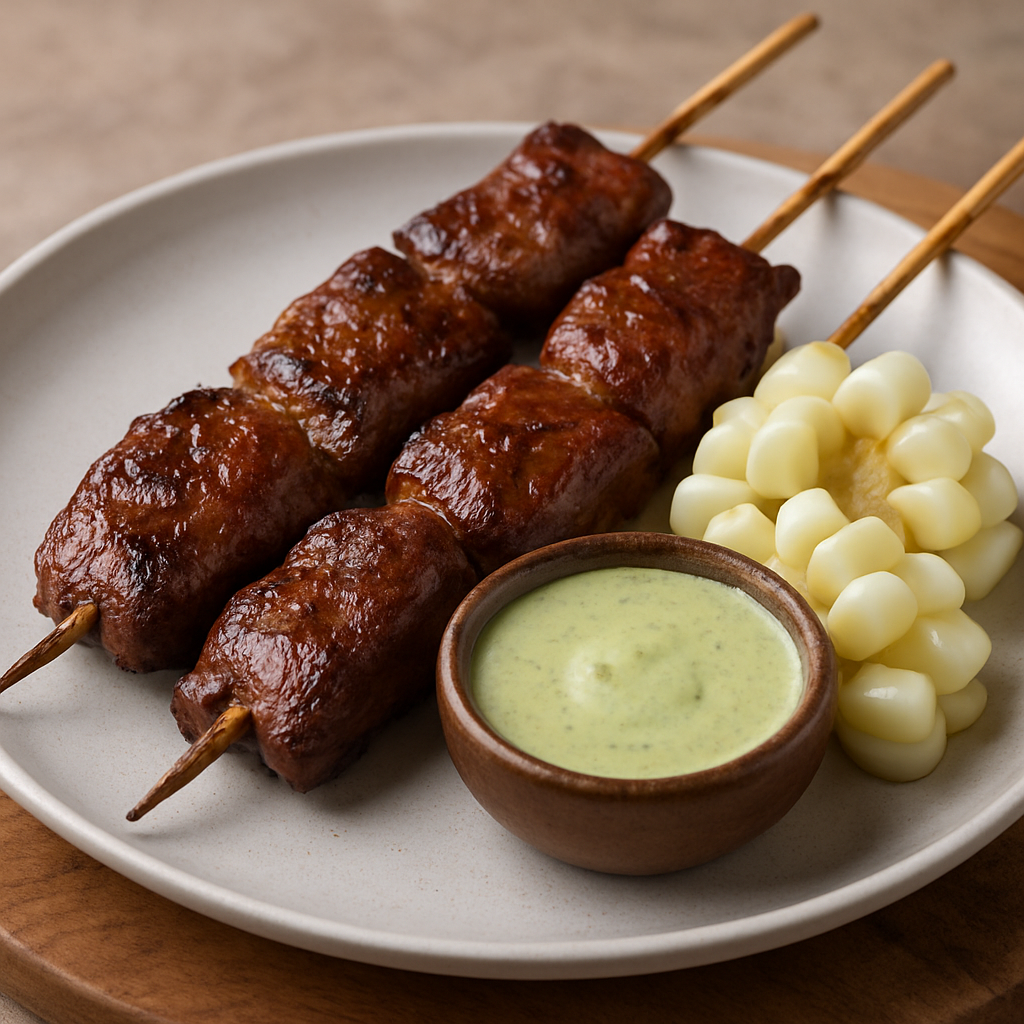 Anticuchos de Corazón con Salsa de Huacatay