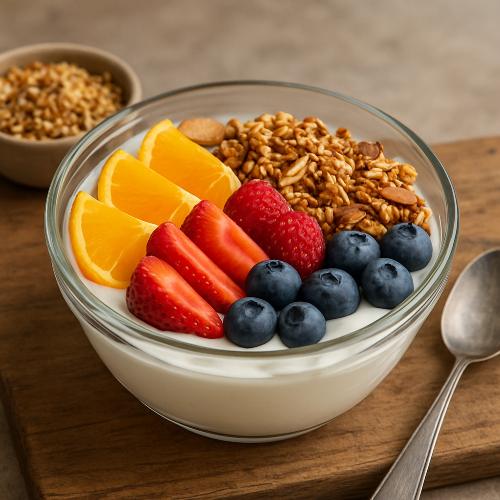 Yogurt Natural con Frutas de Temporada y Granola de Kiwicha