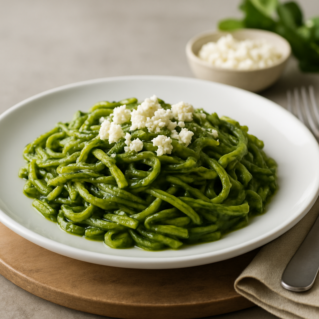 Pasta verde con Queso Fresco