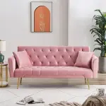 Soft pink sofa bed with complete explanations and familiarization