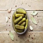 Pickle Gherkin Cucumber; Tart Salty Taste Small Size Firm Texture Crisp Flavor