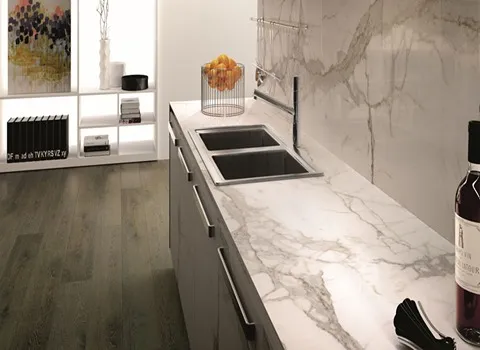 کاشی پرسلان بین کابینتی؛ ساده برجسته 3 رنگ آبی طوسی طلایی