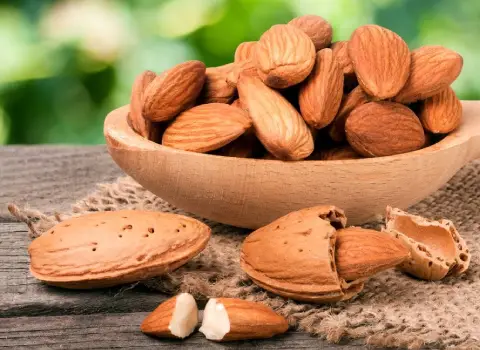 بادام درختی خام (خشکبار) تلخ شیرین طبع گرم حاوی آنتی اکسیدان تقویت سیستم ایمنی