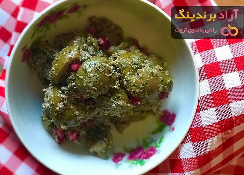 طرز تهیه زیتون پرورده با رب انار و طعم و رنگ بسیار عالی