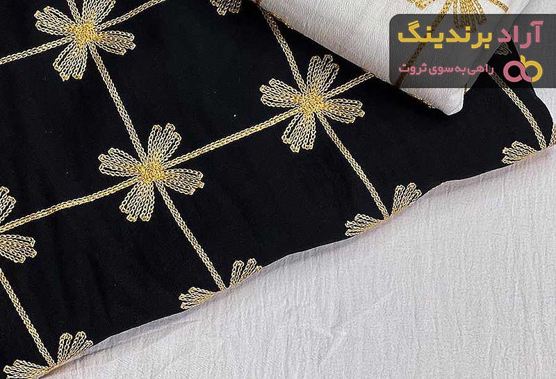 خرید پارچه نخی مشکی گلدوزی شده + بهترین قیمت