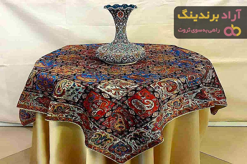 رومیزی ترمه سرمه ای طرحهای ویژه | فیروزه ای، قهوه ای و آبی