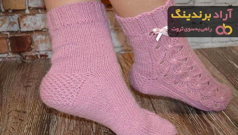 جوراب زنانه قلاب بافی پشت خط دار بند دار