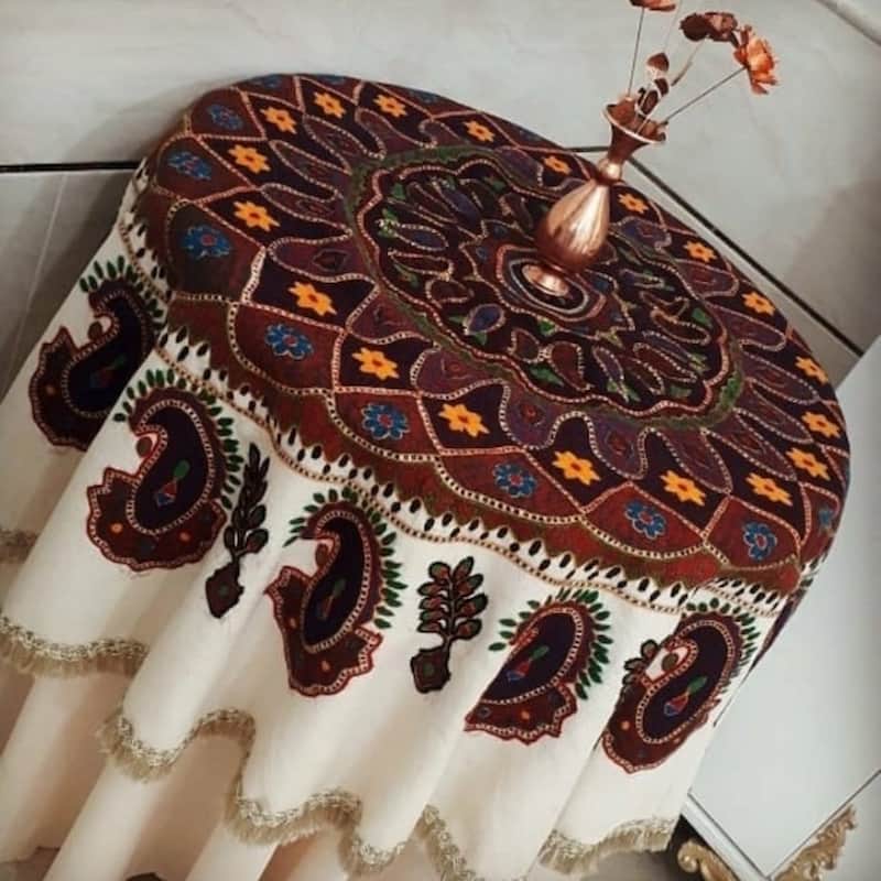 پته رومیزی بزرگ؛ توری ابریشمی نخ ساده گیاهی 3 طرح گرد مربعی مستطیلی