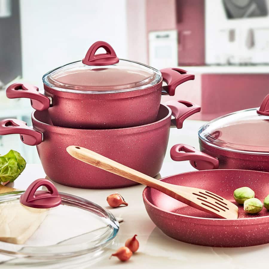 قابلمه طرح گرانیتی Pot جنس آلومینیوم فولاد کربن دستگیره سیلیکونی