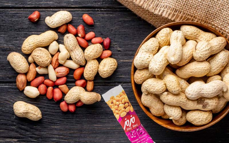 بادام زمینی سرکه ای مزمز peanut طعم ترش نمکی بسته بندی کوچک یکسان