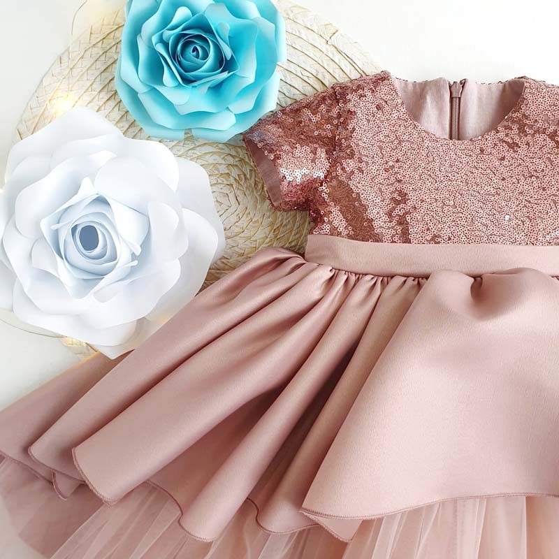 لباس مجلسی دخترانه 12 ساله؛ مرواریدی (بلند کوتاه چند تکه)