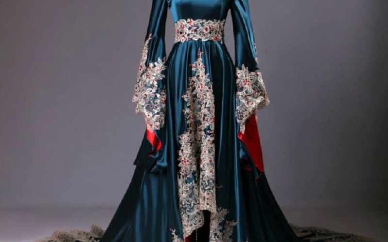 لباس حنابندان ترکی؛ بلند پرنسسی مخمل 2 رنگ قرمز سبز