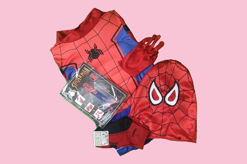 لباس مرد عنکبوتی با تار؛ دخترانه پسرانه پارچه کشی (قرمز آبی مشکی)