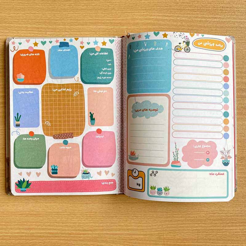 دفتر برنامه ریزی روزانه رنگی رنگی؛ سیمس چسبی جلد (سلفونی چرمی)