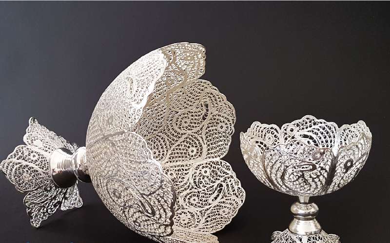 ظروف مسی توری copper dishes انواع (میوه خوری قندان) نازک ظریف