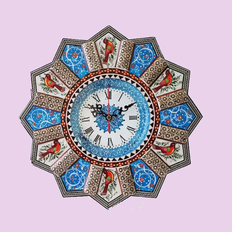 ساعت دیواری خاتم کاری؛ جنس چوب 3 شکل دایره لوزی مربع