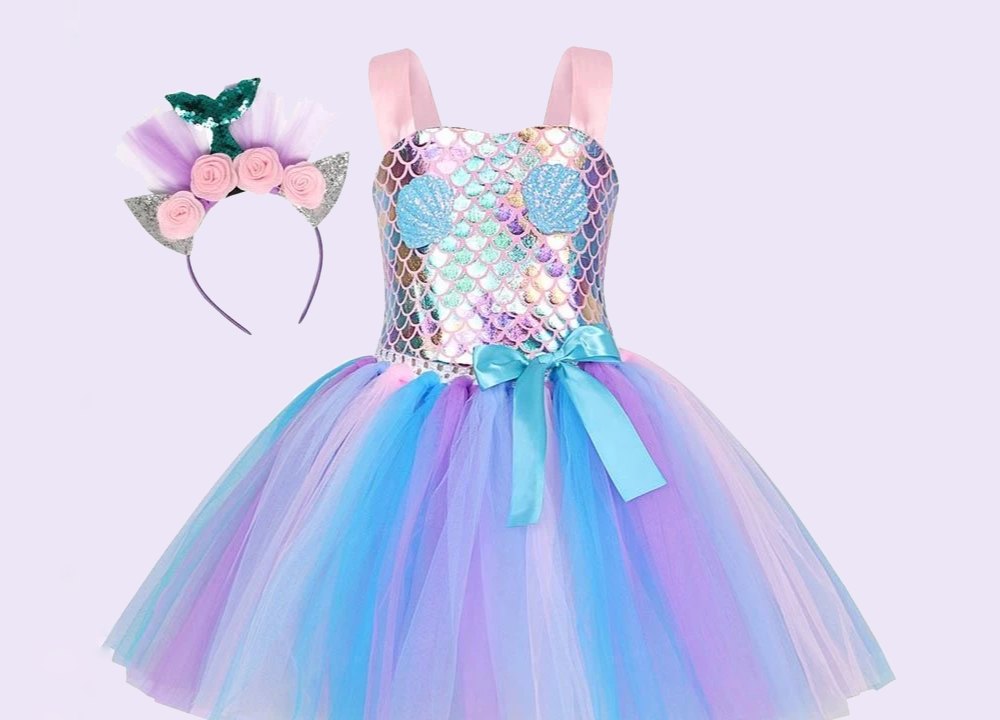 لباس پری دریایی ؛ تزئینات پولکی مهره ای 3 جنس ابریشم ساتن تافته