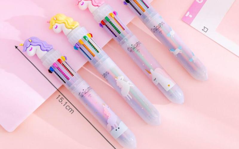 خودکار فانتزی تک شاخ؛ رنگ آبی سبز نارنجی pen جنس پلاستیک