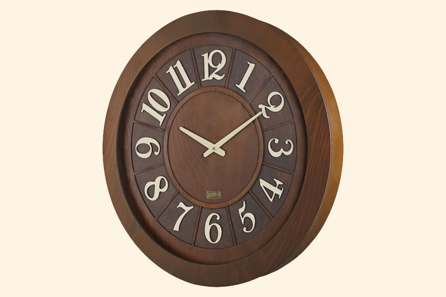 ساعت دیواری چوبی ؛ چوب گردو راش رنگ سفید قهوه ای + 32 اینچ