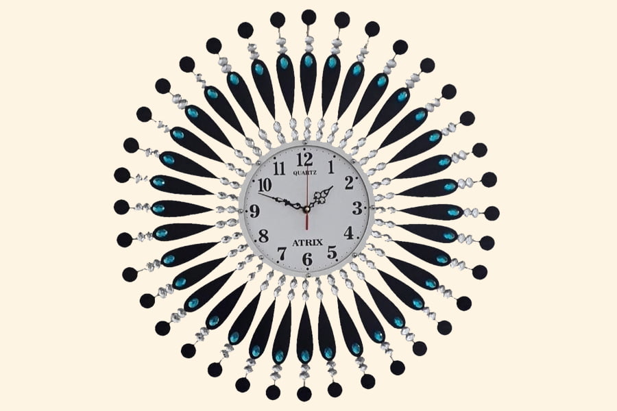 ساعت دیواری خورشیدی نگین دار؛ سلطنتی 3 جنس چوب فلز پلاستیک فشرده