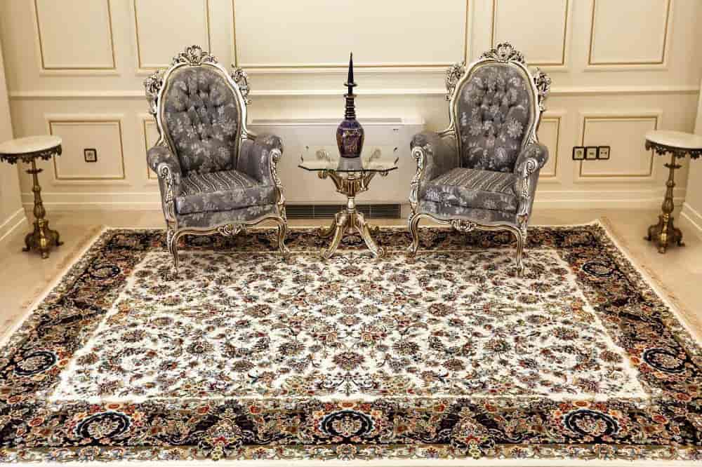 فرش 9 متری شیخ صفی اصفهان؛ نخ ابریشم مصنوعی پلی استر تنوع بالا طرح رنگ