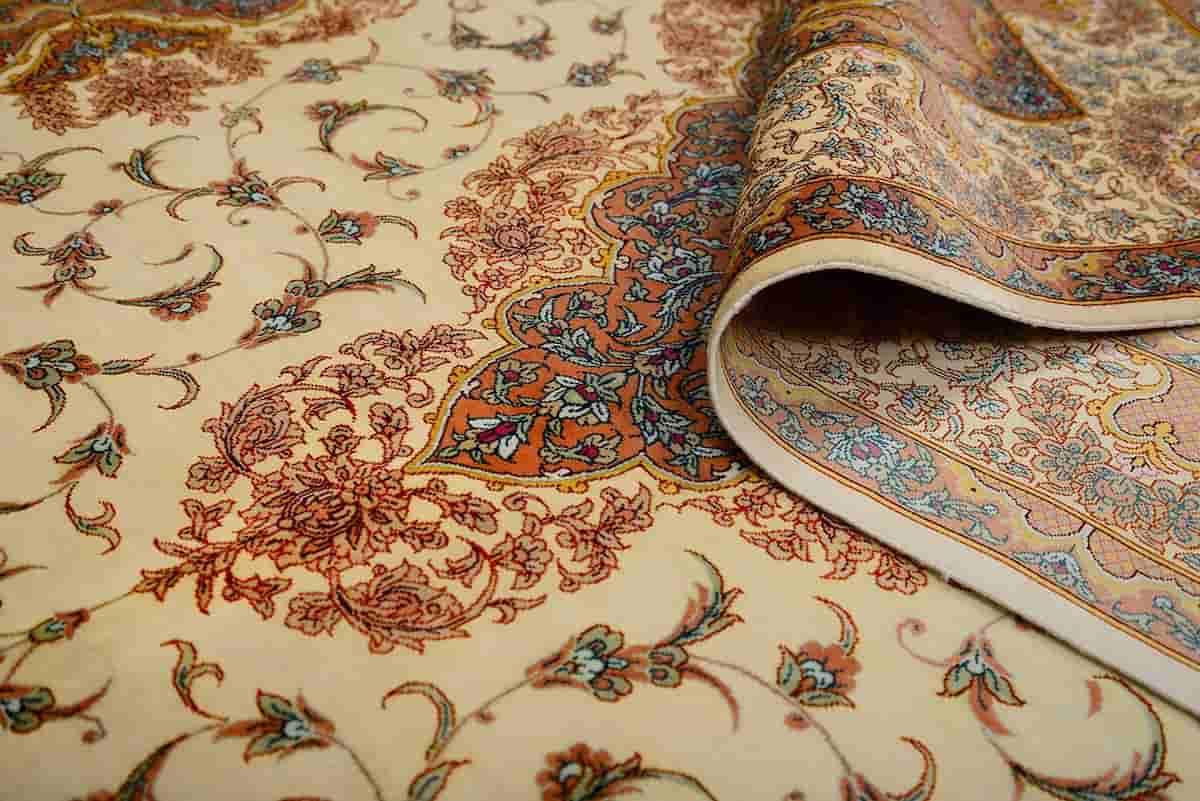 فرش اردکان یزد carpet پشم ابریشم 3 رنگ لاکی کرم سرمه ای