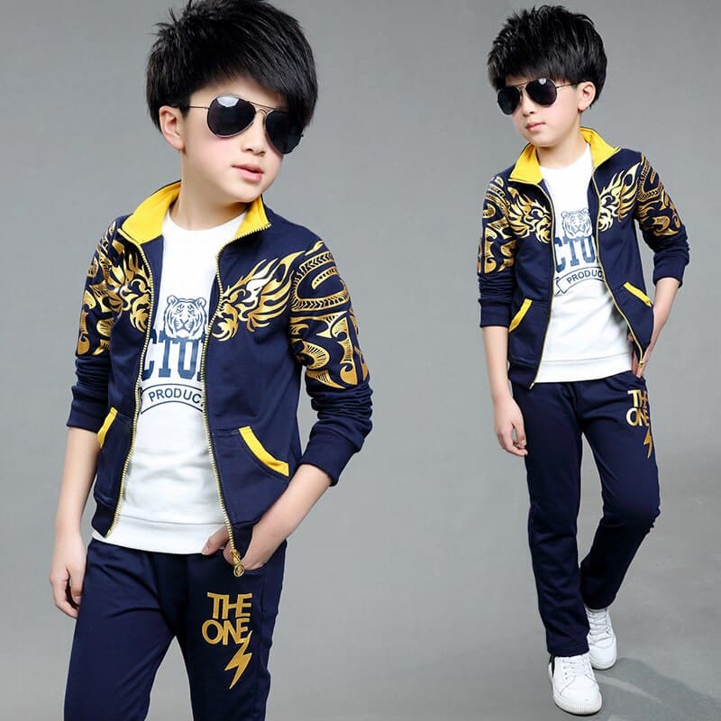 لباس پسرانه سه تیکه؛ زیپی دکمه ای شلوار اسلش تیشرت جلو باز