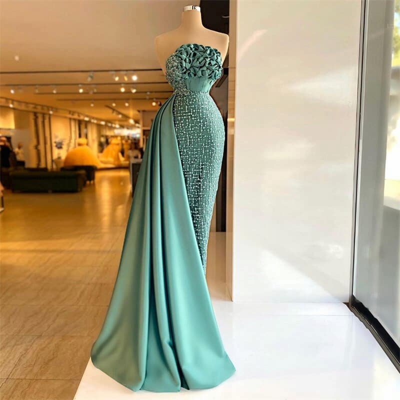 لباس مجلسی ماکسی بلند؛ ساده فنر دوزی ساتن تور گیپور 2 یقه (باز بسته) Formal clothes