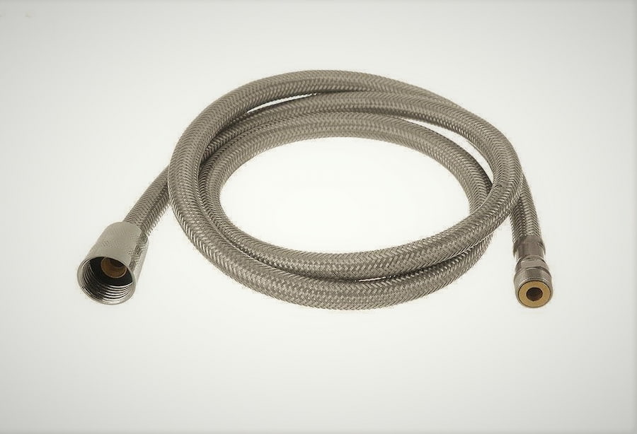 شیلنگ زیر روشویی؛ پلاستیک ای پی دی ام استیل 2 رنگ نقره ای حصیری