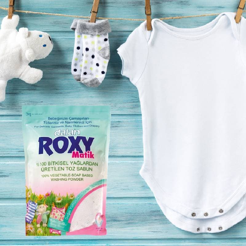 پودر صابون roxy دانه بندی لطیف عدم حساسیت پوستی بسته بندی 800 گرمی