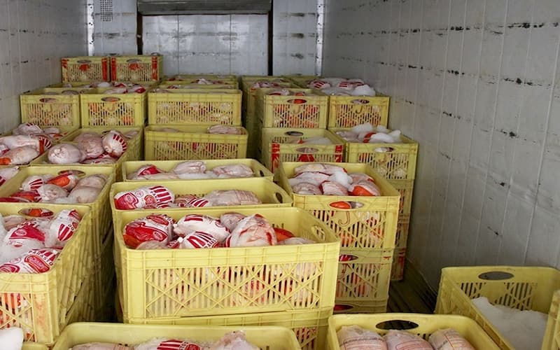 سبد مرغ منجمد (جعبه) حمل نگهداری جنس پلاستیکی رنگ (سفید آبی زرد)