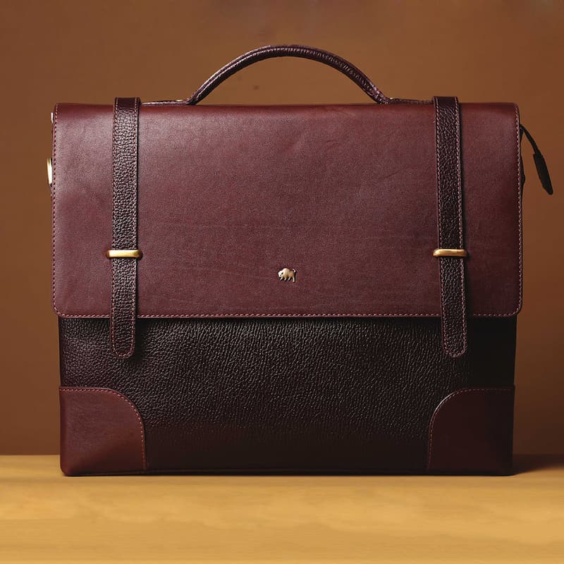 کیف اداری مردانه چرم بوفالو bag رنگ سیاه سفید مقاوم بادوام