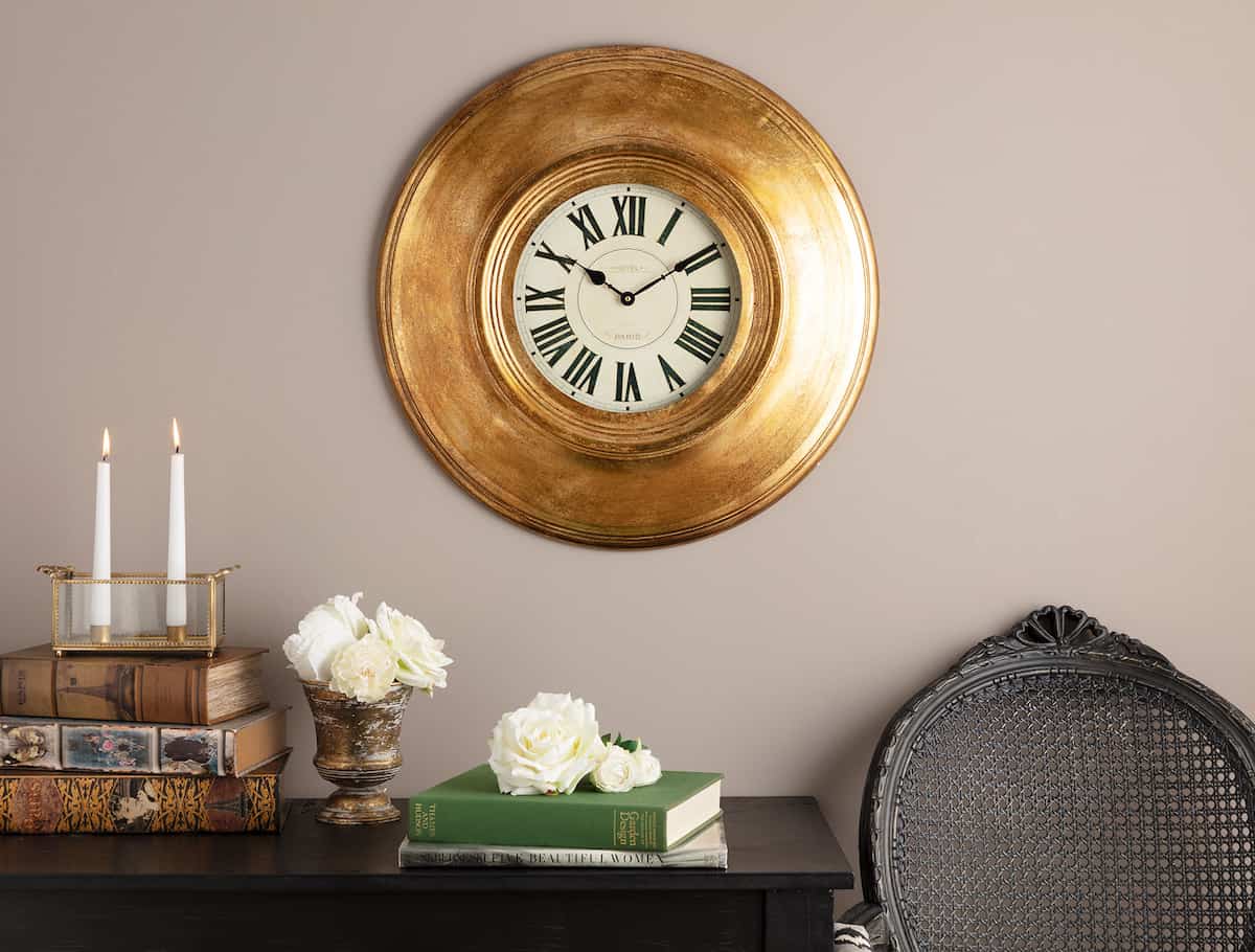 ساعت دیواری فلزی طلایی؛ دایره ای فلزی موتور مرغوب
