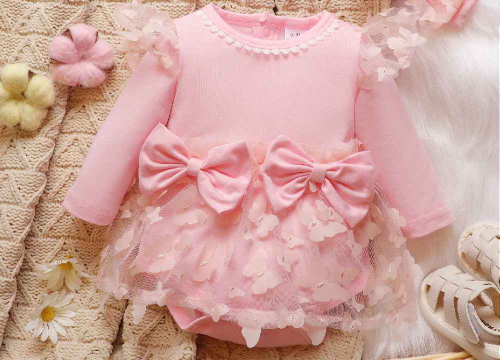 لباس مجلسی نوزادی دخترانه؛ چین دار بافت شفاف 3 رنگ صورتی سفید آبی