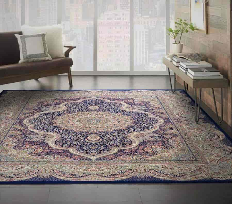 روفرشی طرح فرش کشدار Cover مخمل ابریشم رنگبندی (سرمه ای کرم آبی)