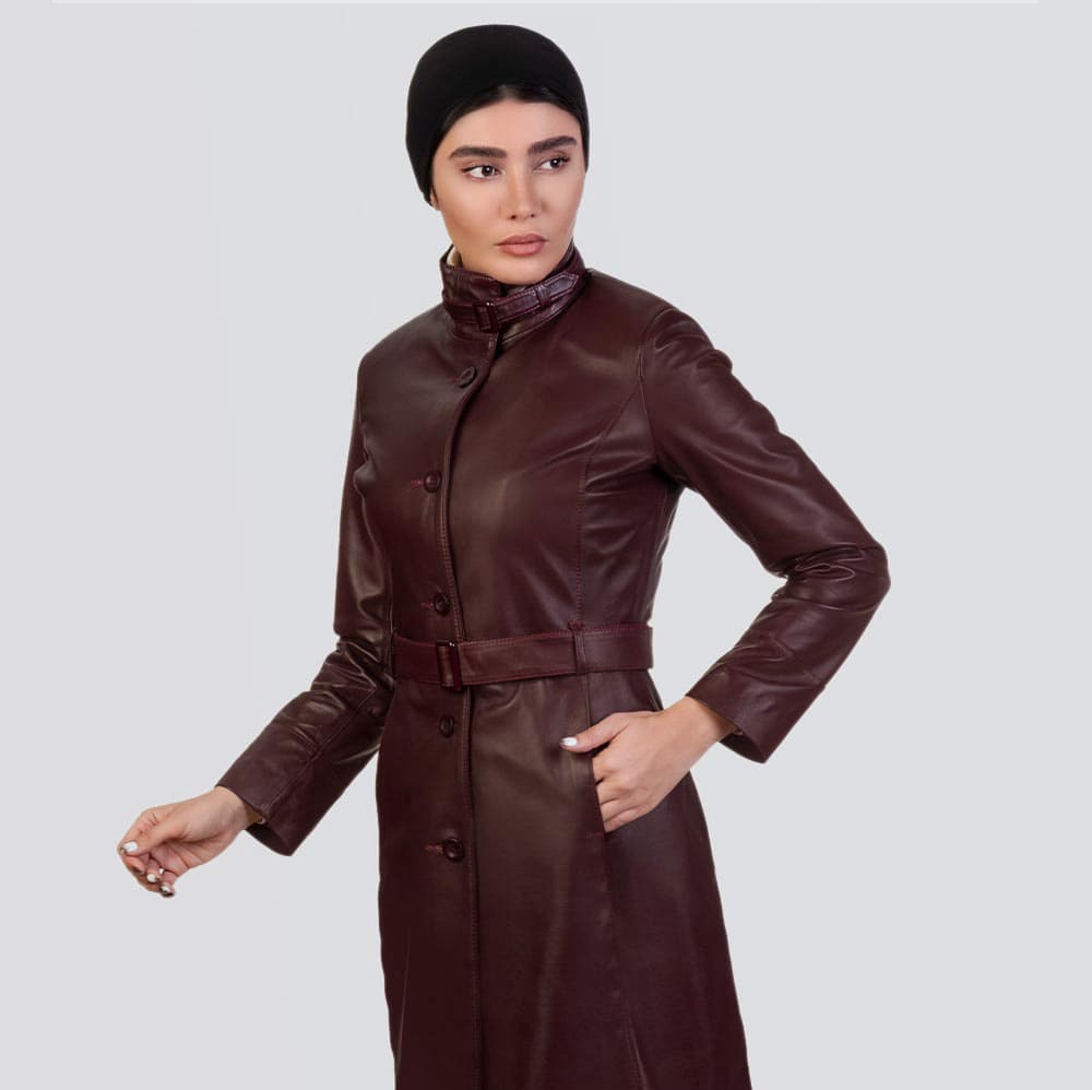 پالتو زنانه نوین چرم Coat اصل طبیعی رنگ قرمز مشکی قهوه ای