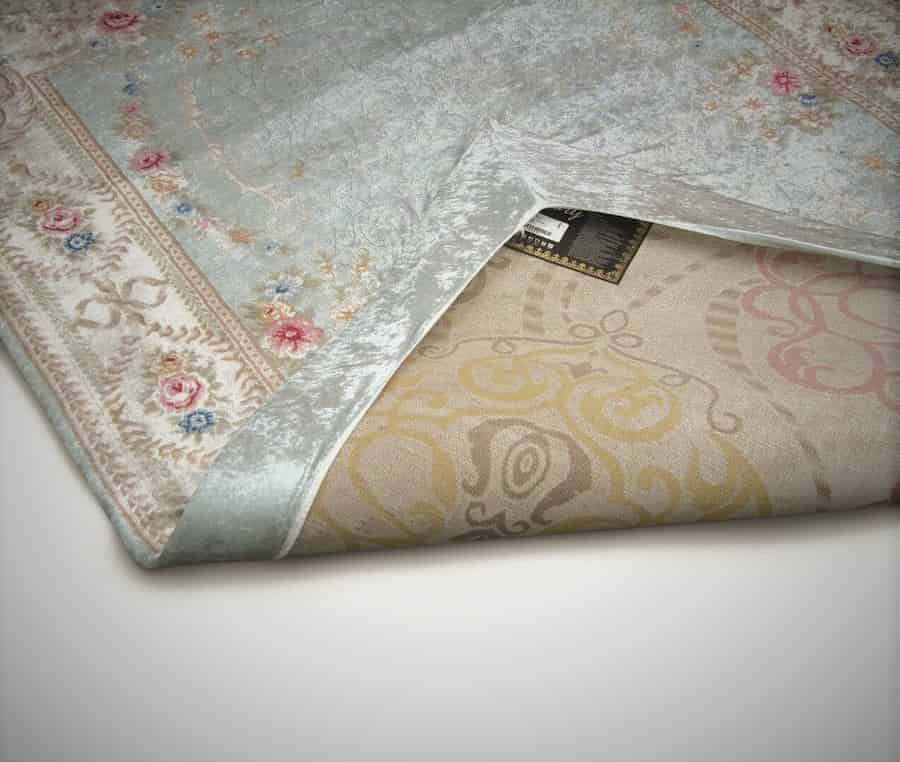 روفرشی طرح فرش ترک؛ بافت ظریف مخملی 2 رنگ (خاکستری سفید)