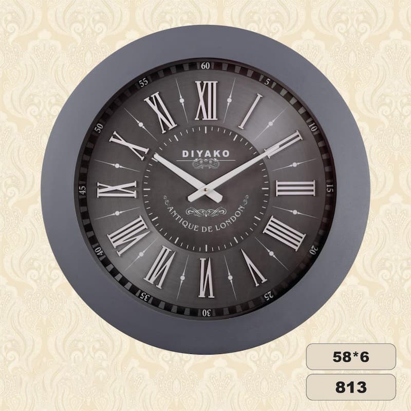 ساعت دیواری دیاکو DIYAKO باتری خور فلزی چوبی (قهوه ای روشن تیره)