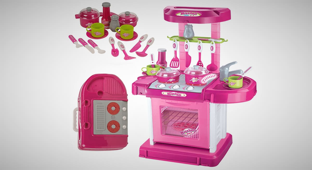 اسباب بازی آشپزخانه کوچک toy چوبی چمدانی باربی افزایش قدرت تخیل