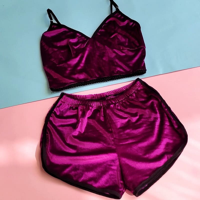 لباس خواب مخمل؛ نازک ضخیم رنگ (زرشکی قرمز مشکی)