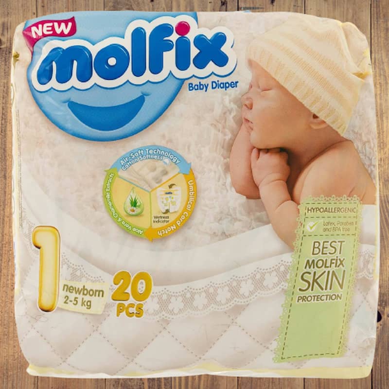 پوشک بچه مولفیکس سایز 1؛ چسبی وزن (2 5 کیلوگرم) بدون آسیب زدگی کودکان