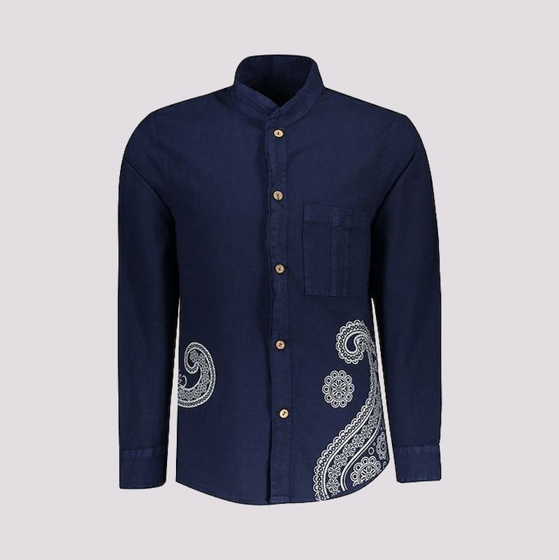 پیراهن گلدوزی شده (بلوز) دکمه دار جلو بسته جنس کتان پنبه مناسب آقایان بانوان