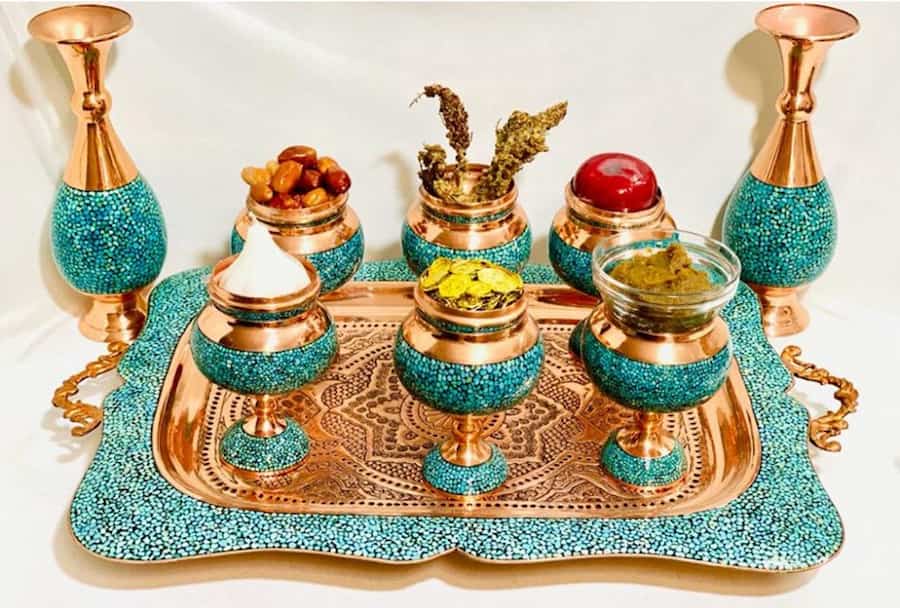 هفت سین فیروزه کوبی؛ مس برنج نقره تعداد (9 12) پارچه