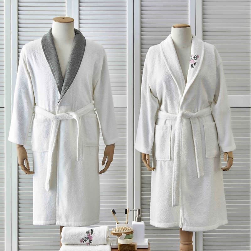 حوله تن پوش عروس داماد (ست) ساده گلدوزی شده انواع سایز 2 رنگ سفید کرم