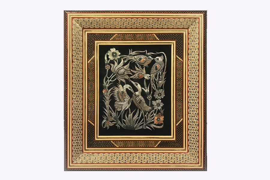 تابلو قلم زنی مسی؛ 2 قاب چوبی فلزی طرح عاشقانه تولید یزد