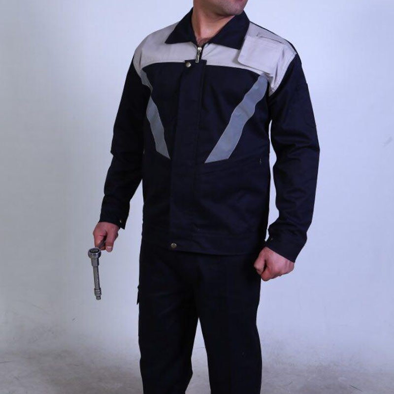 لباس کار دوتیکه (ایمنی) کتان نخ 3 رنگ آبی مشکی سفید