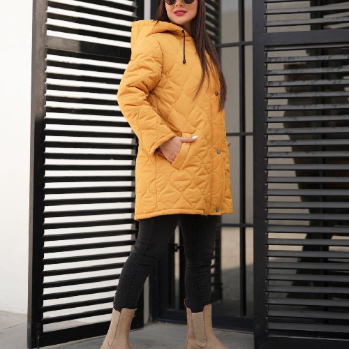 کاپشن زنانه زمستانی؛ بادی اسپرت رنگبندی خاکی شیری سایز (L XL)