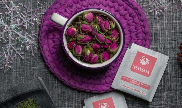 دمنوش چای سبز رزماری گل محمدی نیوشا؛ کیسه ای کاهش وزن چربی سوزی