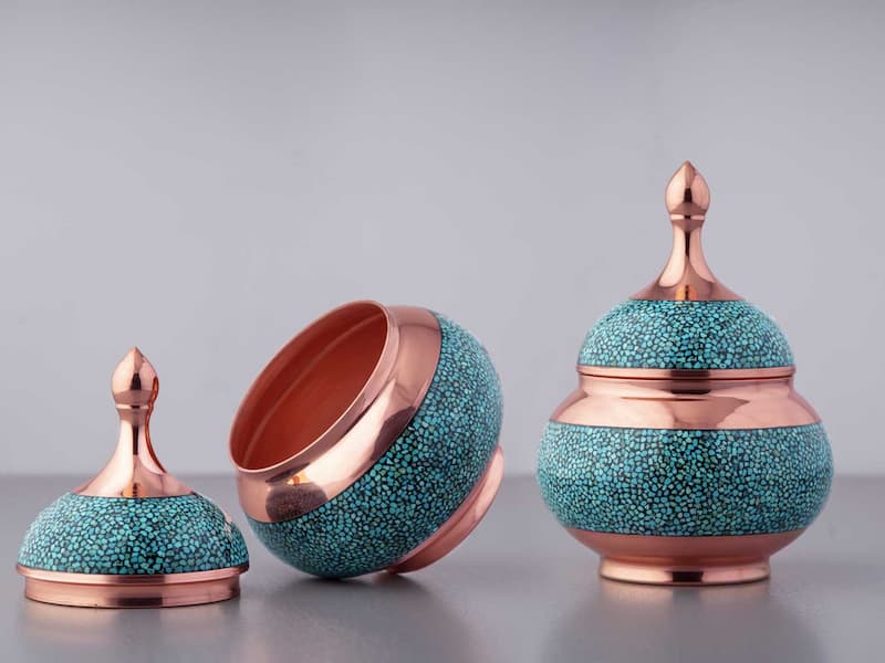 قندان فیروزه کوبی؛ جنس فلز سنگ فیروزه مناسب هدیه دادن